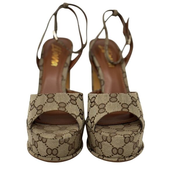 LILIANA  / Josy-6 / Beige Monogram / Platform / Heels With Adjustable Ankle - Picture 5 of 10